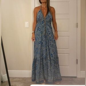 Silk Backless Maxi Halter Dress Boho Long Open Back Dress